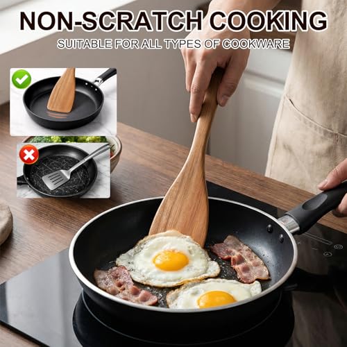 Best Non Toxic Wooden Spatula for Cooking Utensil Set Acacia Wood Spatula Set of 4, Bamboo Cooking Spoon Flat Slotted Turner Spatulas for Kitchen Use Cast Iron Scraper Spurtle Thin Egg Flipper Spatula - color: 4Pcs-Spatula