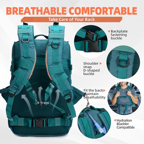 LUPU TACTICAL 45L Backpack for Men and Women 3 Days Assault Pack Outdoor Travel Hiking Camping Rucksack with Molle Webbing (Blacklish Green)