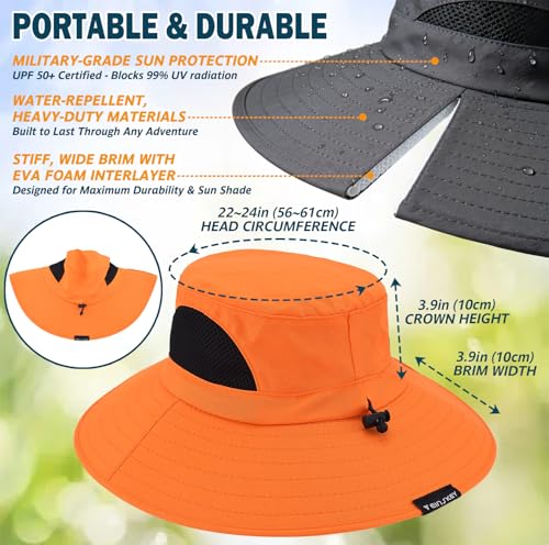 Wide Brim Sun Bucket Hat, Waterproof Boonie Hat for Men & Women | UPF 50+ UV Protection, Adjustable Fit, Chin Strap & Sweatband, Foldable Durable for Fishing Hiking Garden Beach - color: 01 Orange