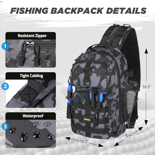 PLUSINNO Fishing Backpack with Fishing Rod and Reel Combos Tackle Boxes, Waterproof Tackle Backpack for Fishg Gear with Rod Holder, Fish Gifts for Men with Tool Kit - color: Black Camo Backpack With Rod and Reel Combo