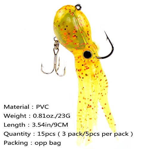 Artificial Octopus Swimbait, Skirt Tail Lure | 3.54/7.87/9.45in, jig head sinking trolling bait. Lingcod, bass, rockfish, saltwater. - color: 5 Colors-3.54inch/0.81oz-15pcs