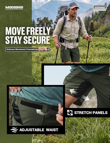 Moosehill Men's Hiking Cargo Shorts: Quick Dry Lightweight Stretch Outdoor Fishing Camping with 9 Pockets (Self-Storing) - color: Army Green, size: 42