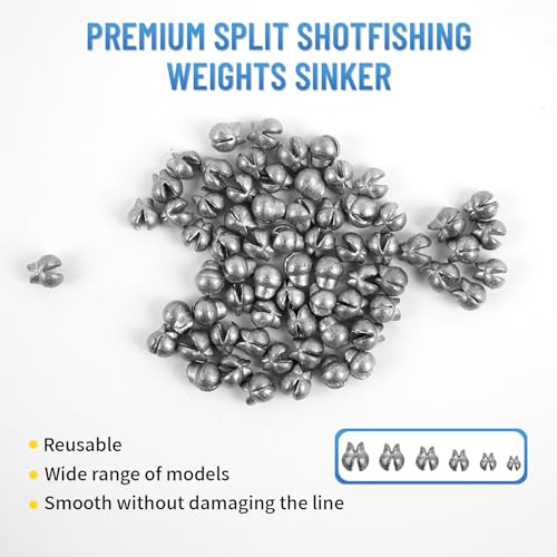 Caleb 200/320Pcs Split Shot Fishing Weights Sinkers, Removable Lead Fishing Weights, Premium Duckbill Reusable Fishing Sinkers for Freshwater Saltwater Bass Trout Fishing Accessories - 5/6 Sizes - size: Duckbill-320PCS