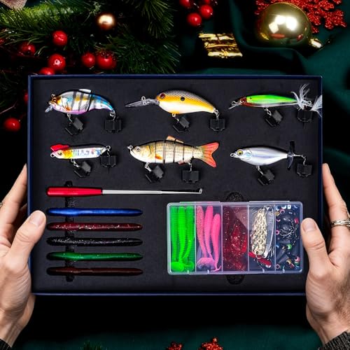 104PCS Fishing Lures Kit, Fishing Gear & Accessories with Premium Gift Box | Glide Bait , Hooks,Weights, Fish Hook Remover,Hard & Soft Baits for Bass Trout Pike Salmon for Dad - style: 6b
