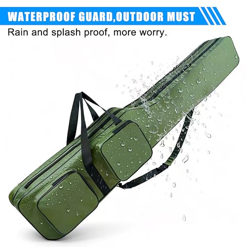 AGOOL Fishing Rod Case Fishing Pole Bag Case 4.27 ft Portable Waterproof Rod Reel Organizer Oxford Fish Bag for Saltwater Freshwater Ice Fishing Gift