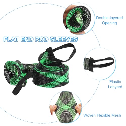 PATIKIL Rod Sock, Fishing Rod Sleeve Cover Braided Mesh Pole Protector Gloves Fishing Tools Flat End for Spinning Fishing Rod Fly Rod Ice Rod Casting Rod - color: Black Green, size: 67 Inch