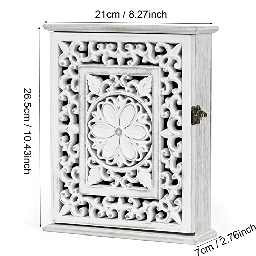 Wooden Key Holder for Wall, Key Box Key Cabinet, Key Hooks Wall Mounted Key Hangers Rustic Decorative Key Rack with 6 Key Hooks for Home Office Entryway Hallway Bedroom Living Room - color: Retro White