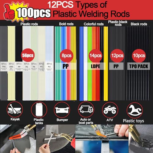 Upgraded 220W Plastic Welder, 2 in 1 Plastic Welding Kit Plastic Repair Welder Kit 1000PCS Hot Stapler Soldering Gun with 100PCS Plastic Welding Rods Car Bumper Repair Kit for Most Plastic Repair - color: Red