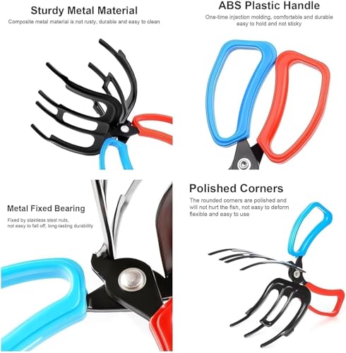 BORDSTRACT Fish Grabber, Three Claw Power Grip Fish Pliers, Non-Slip Metal Fish Gripper with Comfortable Plastic Handle, Fishing Pincer Dehooker for River Fishing, Sea Fishing, Ice Fishing