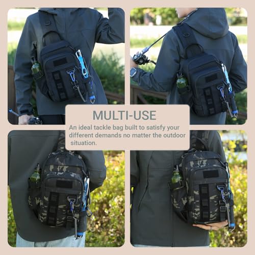 Fishing Sling Tackle Bag 5L - Fishing Tackle Storage Bags with Rod Holder for Angling Hiking Hunting Camping (Black) - color: Black
