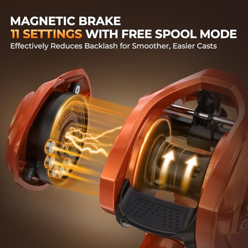 KastKing Lethal Blaze Baitcasting Fishing Reel, 7.3:1 High-Speed Gear Ratio, Low-Profile Baitcaster, Lightweight Glass Fiber-Infused Nylon Frame, Freshwater & Inshore Bass Fishing Reel - color: Right- Shiny Orange- 7.3:1