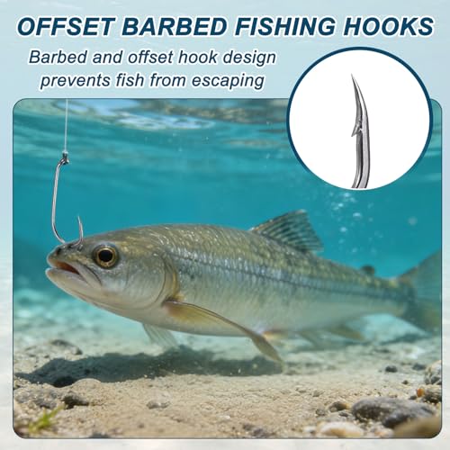 Bait Holder Fishing Hook, High Carbon Steel Long Shank Double Barbed Fishing Hooks Closed Eye, Offset, 5/0# & Black & 70Pcs - Fitting for(Saltwater/Freshwater Rigs)