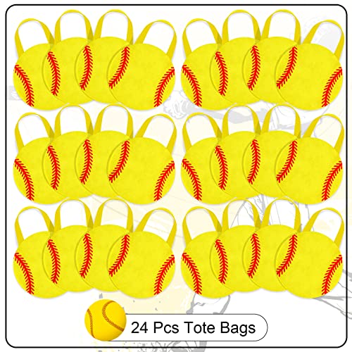 Shihanee 24 Pcs Softball Party Favor Bags Ball Themed Party Goodie Candy Bags Sport Game Treat Handbags Softball Non Woven Gift Handbags for Sport Theme Supplies - style: Softball