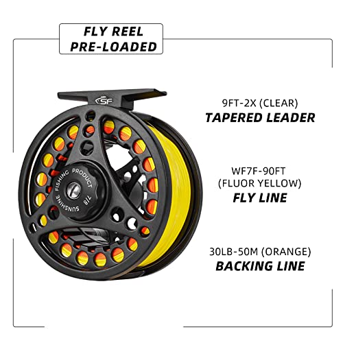 SF SF-001 Large Arbor Fly Fishing Reel with Aluminum Alloy Body 3/4wt 5/6wt 7/8wt Die Cast Pre-Loaded Fly Reel with Line Combo for Trout Bass Carp Pike Panfish - color: MB Preloaded with Fluorescent Yellow Fly Line, size: 7/8wt