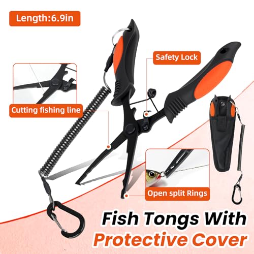 RAWILL Fishing Kit, 4 Mode LED Headlamp Rechargeable, Filleting Knife, Fishing Pliers with Lanyards, Gripper, As A Gift For Angler