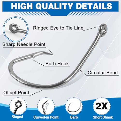 Circle Hooks Saltwater,100pcs Catfish Hooks Offset Circle Octopus Fishing Hooks High Carbon Steel 2X Strong Barbed Fishhooks for Bass Trout Freshwater Saltwater - size: 100pcs-9/0