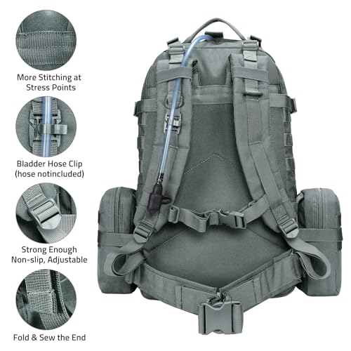 CVLIFE 60L Tactical Backpack for Men Women Military Large Army Rucksack | 3 Day Bug Out Survival Molle Bag, D-Ring Clips & Compass Accessories, Hiking Camping Gym Daypack, Grey - color: Grey