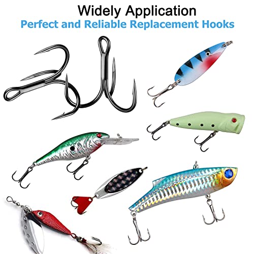 Treble Fishing Hooks, 110pcs Super Sharp Triple Fish Hook Classic Round Bend High Carbon Steel Treble Hooks Barbed for Catfish Bass Trout Freshwater Saltwater - color: Black, size: 110pcs 1/0#