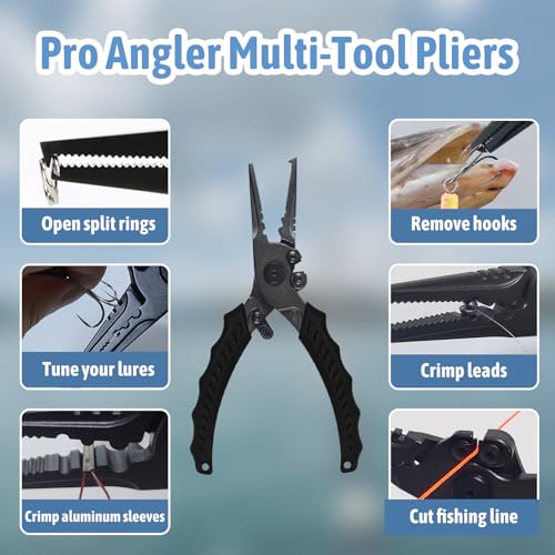 Eupheng Muti Function Fishing Pliers with Tippet Cutter Set Stainless Saltwater Resistant Hook Remover with Safety Lock,Split Ring Pliers,Braided Fishing Line Cutting Fishing Tool Set Gift for Men - style: Muti-Function Fishing Pliers +Tippet cutter