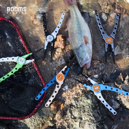 Booms Fishing X1 Aluminum Fishing Pliers Saltwater, Surf Fishing Tackle Kit, Fishing Multitool Hook Remover Braided Fishing Line Cutting and Split Ring with Coiled Lanyard and Sheath - color: Blue(coms 1 Sheath and 1 Lanyard)