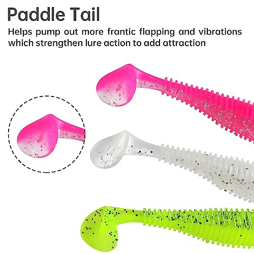 MAFIMOEA 40/30/25Pcs Paddle Tail Swim Baits Lures Fishing Soft Plastic Lure Kit for Bass Trout Walleye Crappie 6.5cm 7.5cm 10.5cm - color: Pink, size: 4.13IN/10.5CM - 20PCS