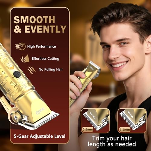 Ufree 8 in 1 Professional Hair Cutting Kit, Hair Clippers for Men, Cordless Clippers and Trimmers Set, Beard Trimmer, Electric Shaver with Rechargeable, Grooming Gifts for Barber & Home Use - color: Golden