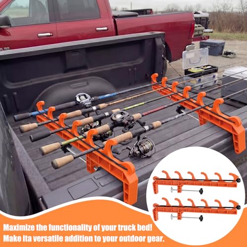 2 Sets Truck Bed Fishing Rod Holder, Fishing Pole Rack for Truck Holds 4 Rods, Fits 2.36" Thick Rails, Easy Install Kayak & Fly Rod Storage Stand - color: Orange, style: 6 Holes