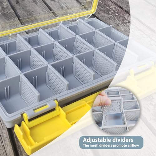 Aventik Waterproof Fishing Tackle Box Organizer with Removable Dividers Sturdy Lure Storage Box and Terminal Tackle Storage 3600 Tackle Trays - color: Yellow(10.75”×7.13”×1.8”)