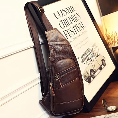 Vintage Leather Sling Bag Backpack for Men Crossbody Shoulder Chest DayPack Backpacks - color: #02brown
