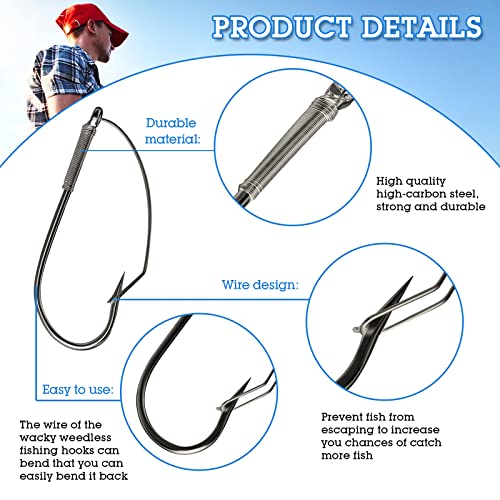 Sumind Weedless Wacky Rig Hooks Bass Carbon Steel Fishing Hooks for Wacky Rigging Worm Lure Baits - size: 1/0#