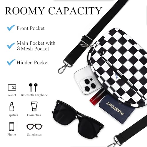 MAXTOP Small Crossbody Bags for Women Belt Bag Fanny Pack with Adjustable Strap - color: Checkered Black, style: Small Crossbody Bag