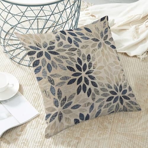 AEIOAE Navy Blue Dahlia Pillow Covers 16 x 16 Inch Set of 2, Vintage Geometric Dahlia Flower Throw Pillow Covers Farmhouse Outdoor Floral Decorative Pillows for Couch Home Sofa Living Room - color: Navy Blue Floral, size: 16" x 16" (Pack of 1)