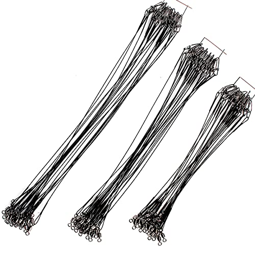 Fishing Leaders, Fish Line Stainless Steel Wire with Swivels Snap Connect Fishing Gear and Equipment Tackle Kit, for Lures Bait Rig Or Hooks, Fishing Gift - color: 50LB 60PCS Black