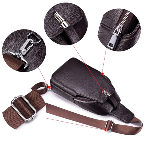 Vintage Leather Sling Bag Backpack for Men Crossbody Shoulder Chest DayPack Backpacks - color: #93coffee
