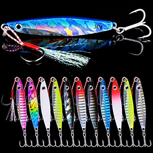 Aorace Jigging Lure Lead Fish Metal Jig Fishing Lure Paillette Knife Artificial Hard Bait Laser Body - color: 12pcs 17g 6cm