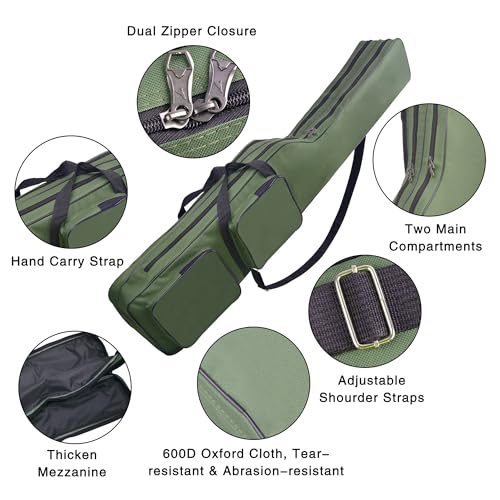Fishing Pole Bag,3 Layers Oxford Folding Rod Carry Case,4.27FT Fishing Rod Reel Tackle Storage Bag Case Waterproof Camouflage Travel Fishing Cover Bag