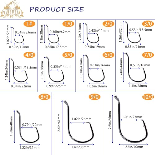 Saltwater Circle Hooks,50 Packs 2X Strong Octopus Fishing Hooks Customized Offest Sports Catfish Hook Bass Fishing Tackle Box - size: 1/0 - 50 Packs