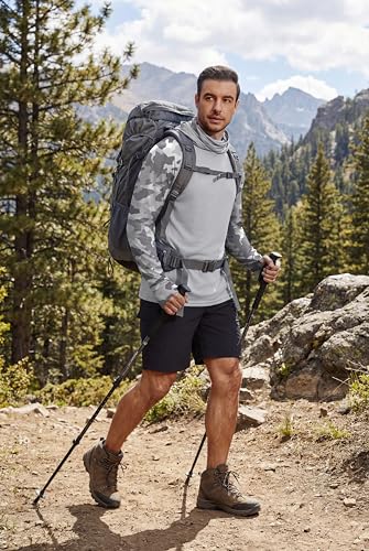 COOFANDY Mens UPF 50+ Sun Protection Hoodie with Mask Lightweight Long Sleeve SPF Fishing Shirts UV Hiking Running Rash Guard - color: Light Gray Camouflage, size: XX-Large