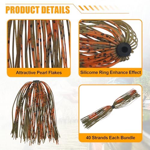 18 Bundles Silicone Jig Skirts 40 Strands Silicone Fishing Unbrella Replacement Skirts Quick Chang for Spinnerbait Bass Jig Lure Making Accessories - style: Red&green-18pcs