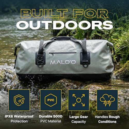 Malo’o Waterproof Dry Duffel, Heavy-Duty Roll Top Waterproof Gear Bag with Shoulder Strap & Molle Loops, Marine Duffel for Kayaking, Boating, Camping, Beach & Travel, Grey, 100L - color: Grey, size: 100L