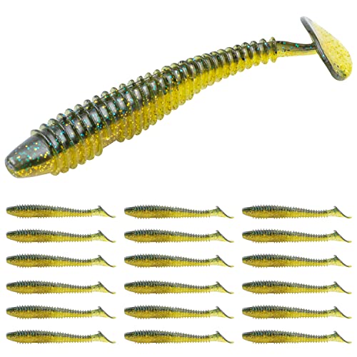RUNCL Swimbaits Paddle 10/20/30/40PCS, 5/4/3/2 Inchs Paddle Tail, Soft Lure for Trout Crappie Bass, Durable Plastic Bait Swimmer for Saltwater/Freshwater, Fishing Lover's Gift - color: Dark Chartreuse, size: 3in, 30pcs