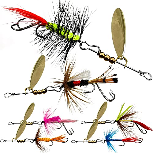 Trout Lures Fishing Spinnerbaits, Rooster Bait Tail Hard Metal Brass Spinner Baits Trout Fishing Lures for Bass Salmon Pike Freshwater Saltwater - color: A1-N03-6pcs-1/16oz