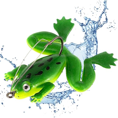 Green Frog Lures for Bass Fishing Topwater Frog Realistic Bass Swimbait Soft Floating Bait Artificial Bass Lure for Pike Saltwater Freshwater Bass Trout,Fishing Soft Lures, Baits and Attractants