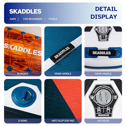 10’6’’ Inflatable Stand Up Paddle Board (SUP) for Adults and Youth with Non-Slip Deck – Complete Accessories Kit, for Fishing, Yoga, Fitness & Family Fun - color: vibrant orange wood grain