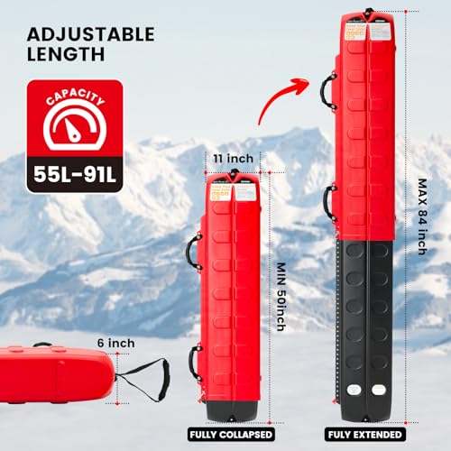 XCMAN Ski Case for Air Travel Hard Storage Portable Cart Case Suitable for Snowboards,Fishing Rods, Water skis,Spearfishing - size: 91L