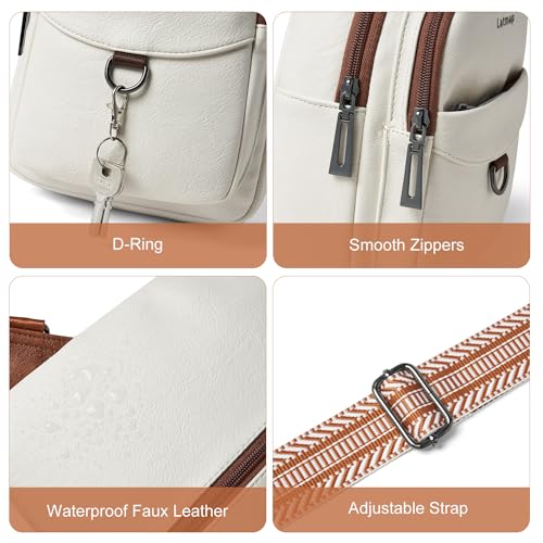 LATMAP 7L Sling Bag for Women Men Crossbody Belt Bag Small Travel Sling Backpack Anti Theft Chest Daypack Purse Faux Leather - color: Beige