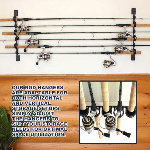 Rush Creek Creations 6 Rod Fishing Holder - Vertical/Horizontal Rack for Garage Organization and Wall Storage - color: White and Black, size: 2 PACK