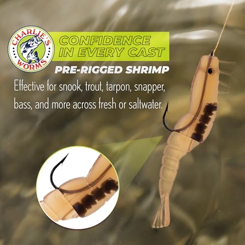 Charlie's Worms Artificial Fishing Bait Charlie's Shrimp Trio Freshwater Saltwater Bass Fishing Lures Scented Soft Bait 3pk - color: Mean Green