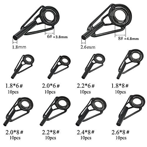 WMYCONGCONG 80 PCS Fishing Rod Tip Repair Kit Fishing Rod Tips Kit Ceramic Rod Guides DIY Set 10 Sizes