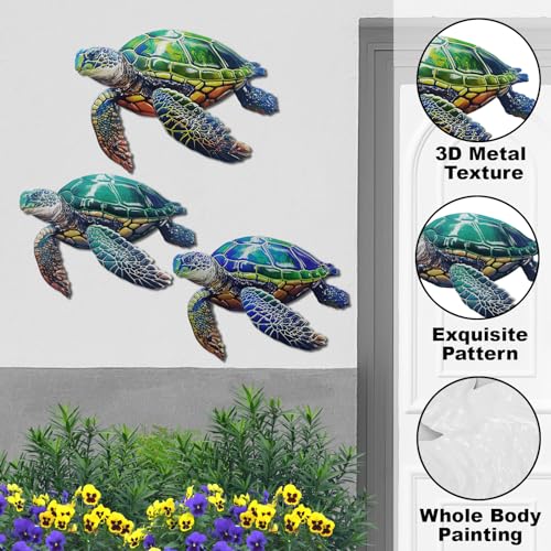 John's Studio 3Pcs Metal Turtle Sea Wall Decor Outdoor Garden Hanging Art Sculptures Home Ocean Theme Decorations for Kitchen Bathroom and Pool - color: Turtle 3PCS